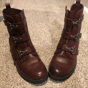 Red buckle boots